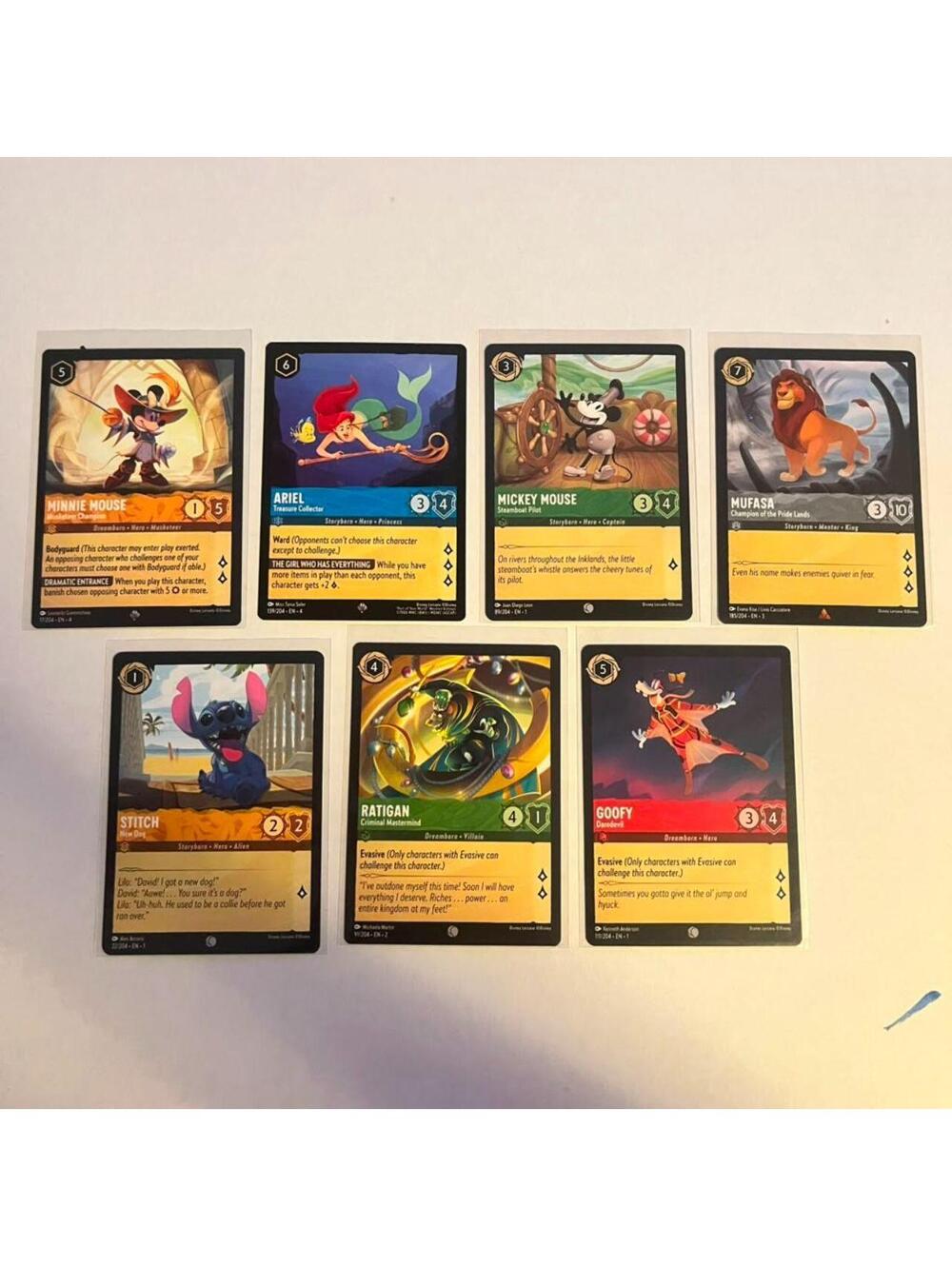 Authentic Lorcana Lot 7x - Mickey Mufasa Ariel Minnie Stitch Ratigan Goofy